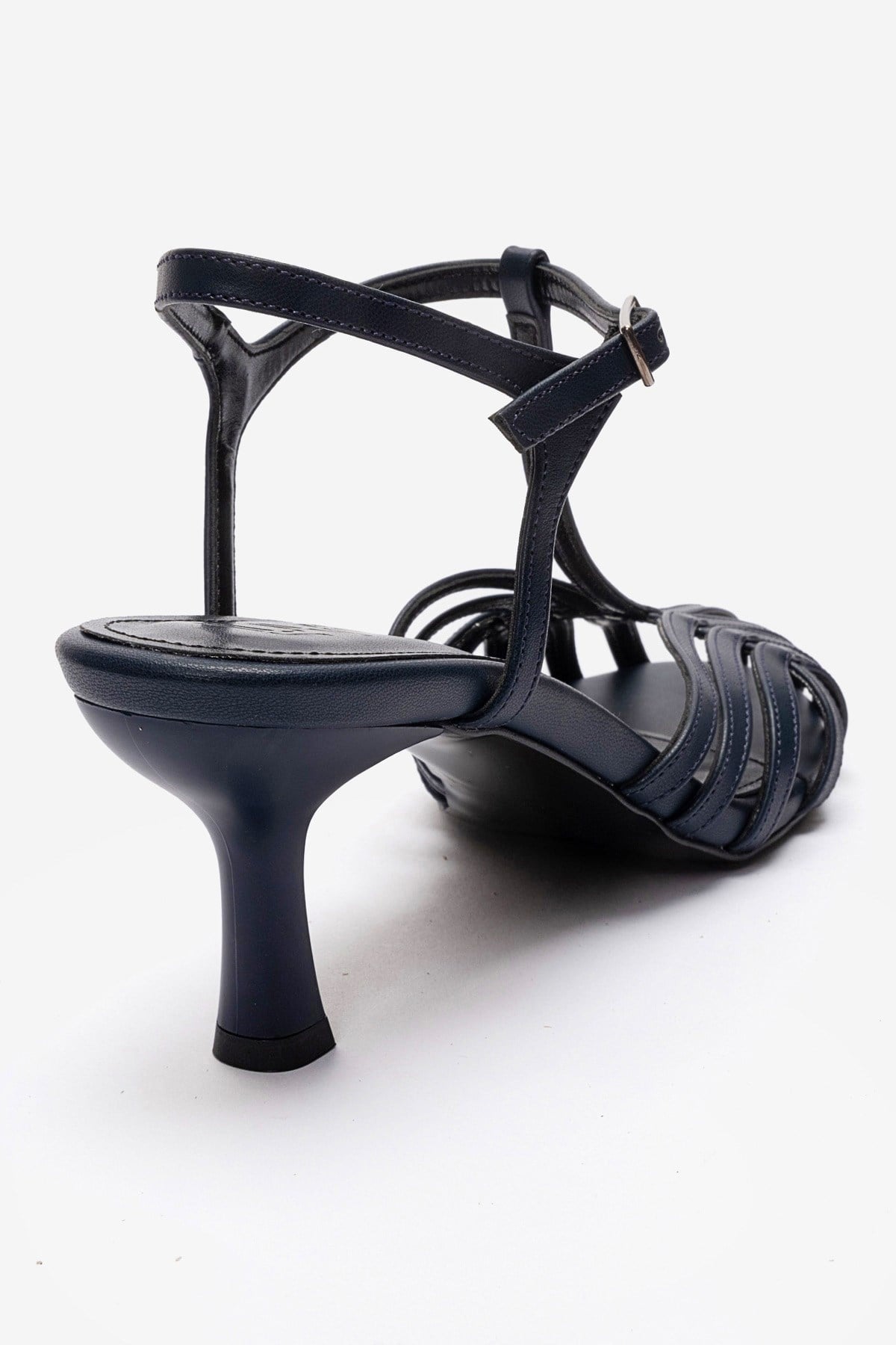 Felip - Navy Strappy Low Heel Sandal – back view showing leather, red, SimmiUnique