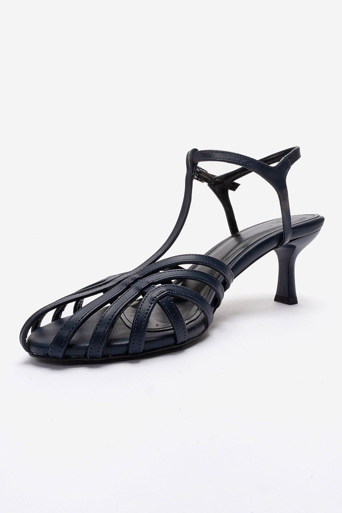 Felip - Navy Strappy Low Heel Sandal – top view showing leather, red, SimmiUnique