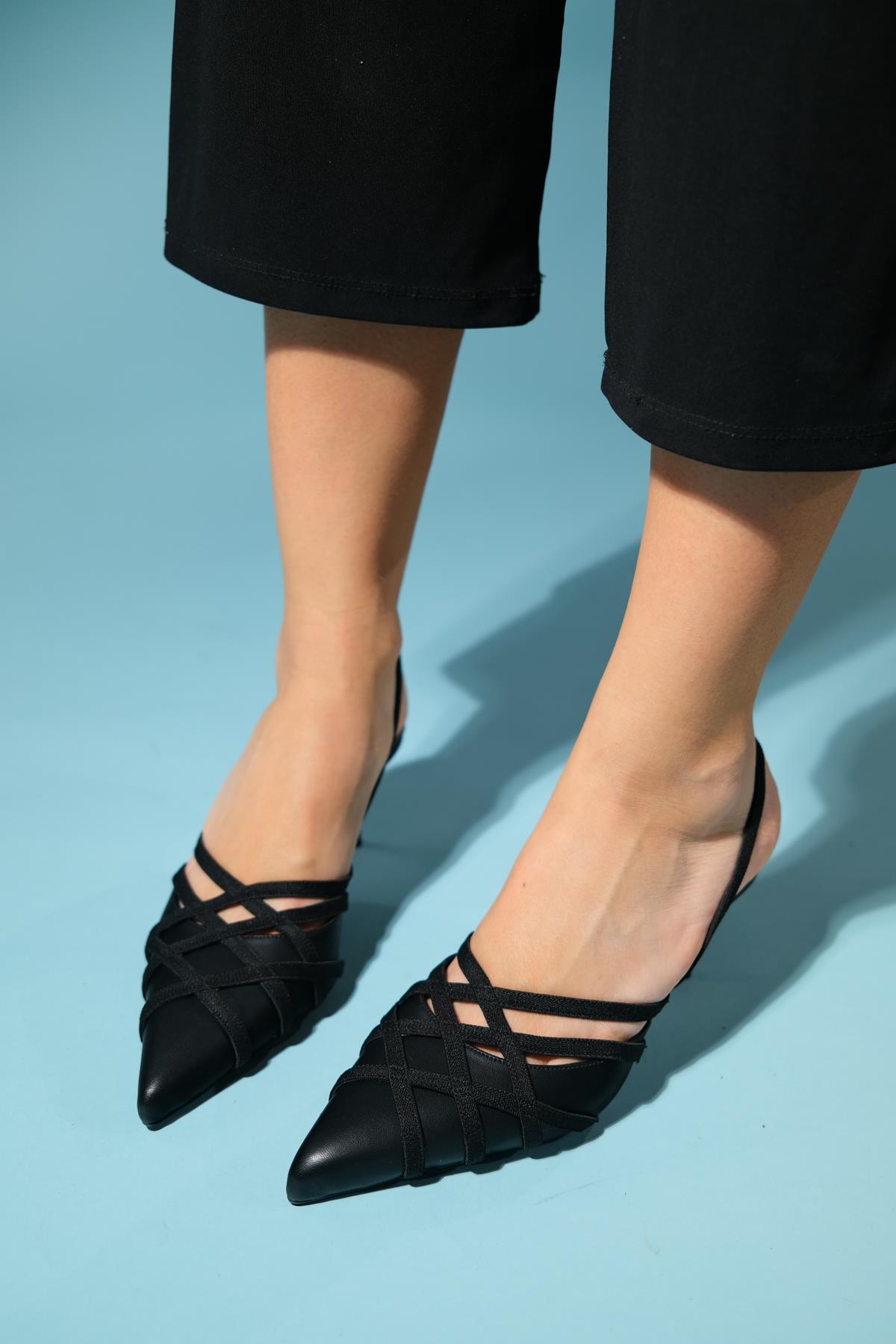 March - Black Slim Heel Pump – side view showing leather, black, SimmiUnique
