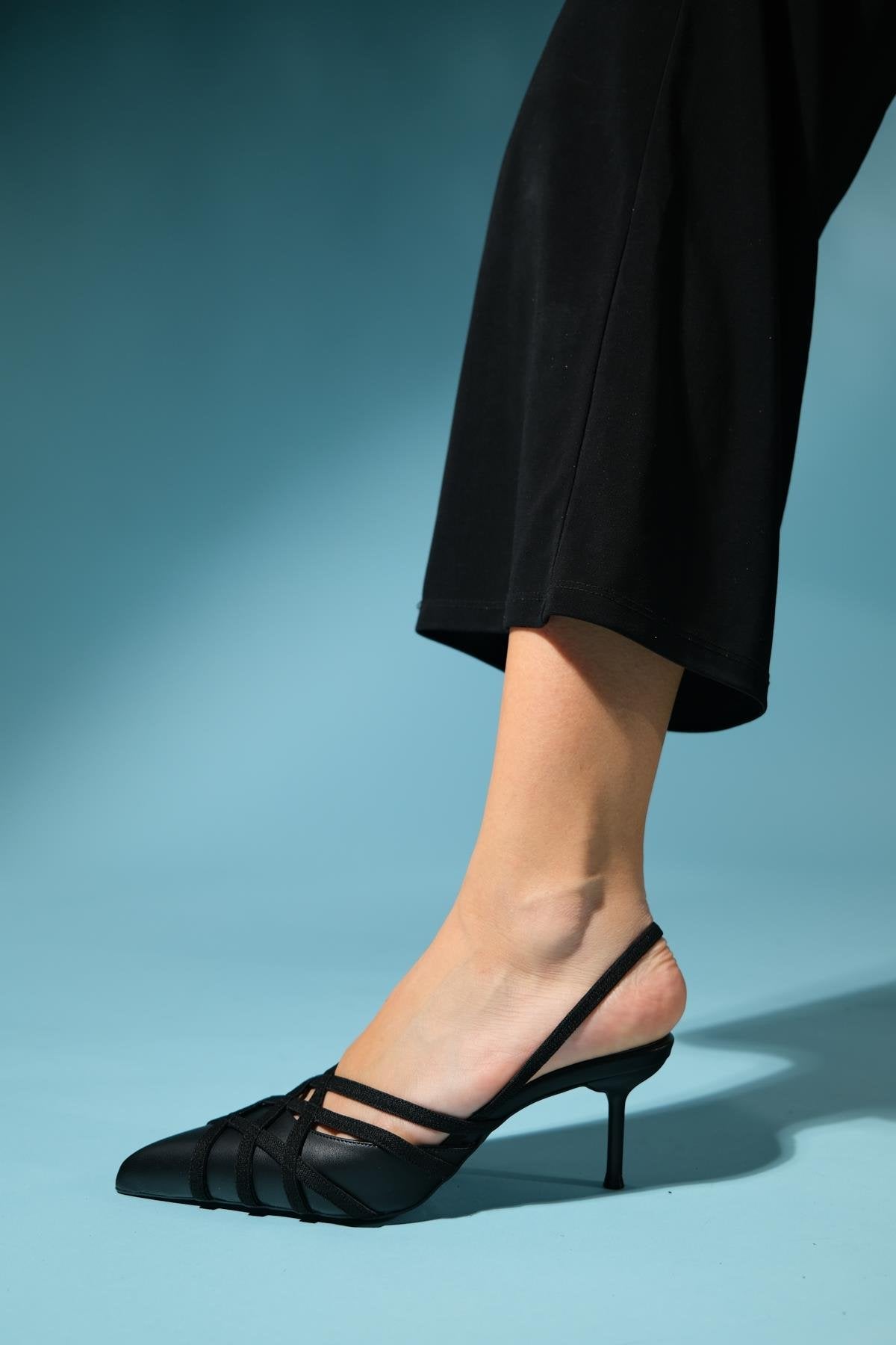 March - Black Slim Heel Pump – top view showing leather, black, SimmiUnique