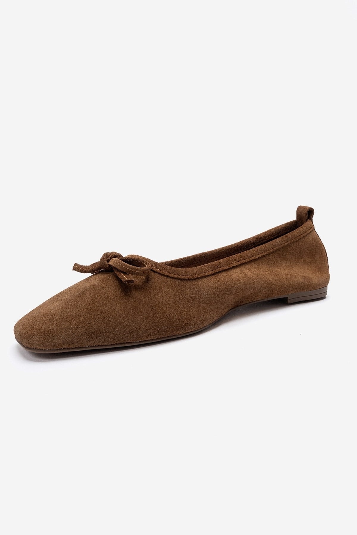 Sosa - Cognac Genuine Leather Square Toe Bow Ballet Flat – top view showing bow, leather, SimmiUnique