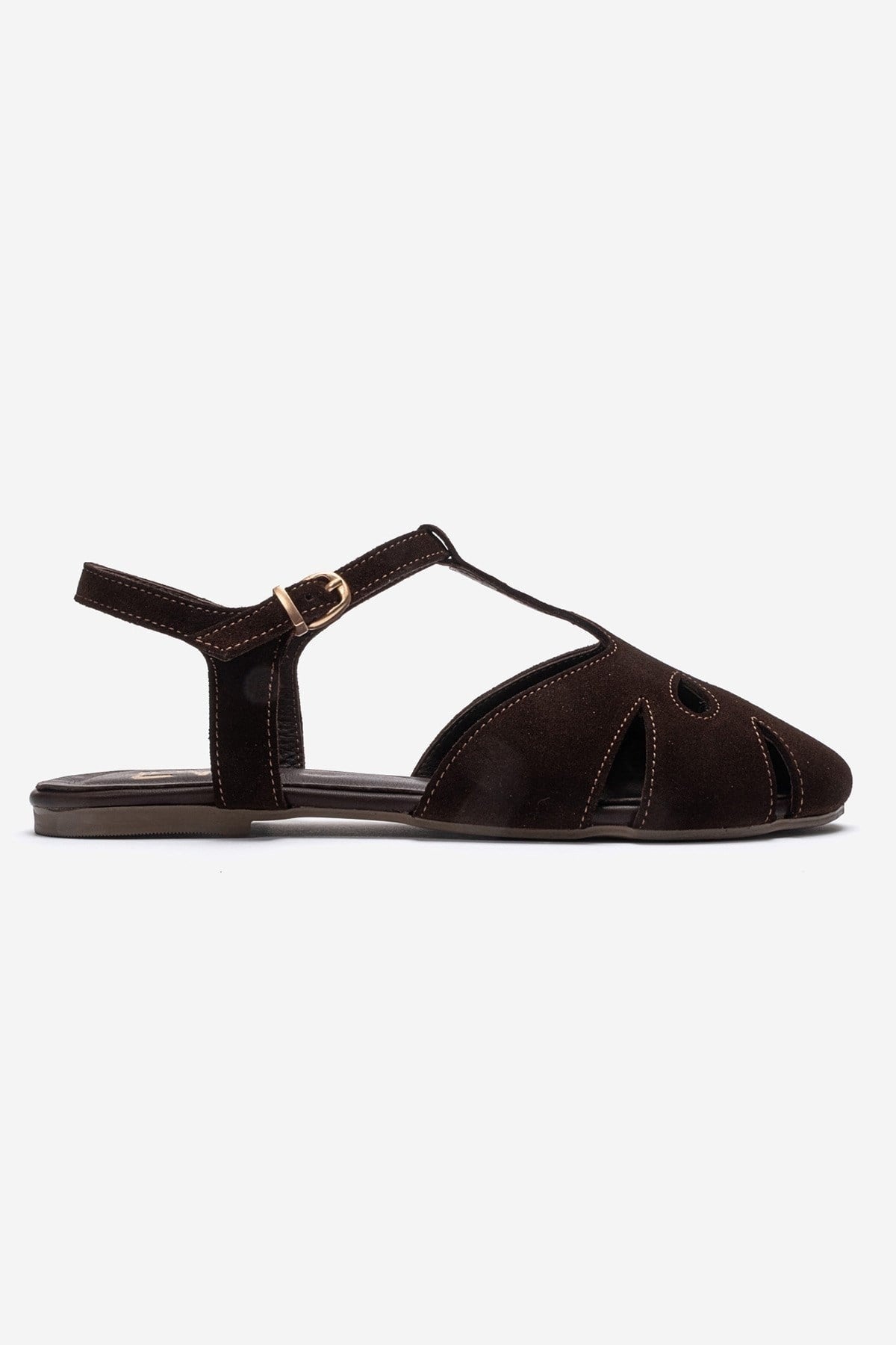 NATHALIE - Brown Genuine Leather Sandal – heel view showing leather, suede, SimmiUnique