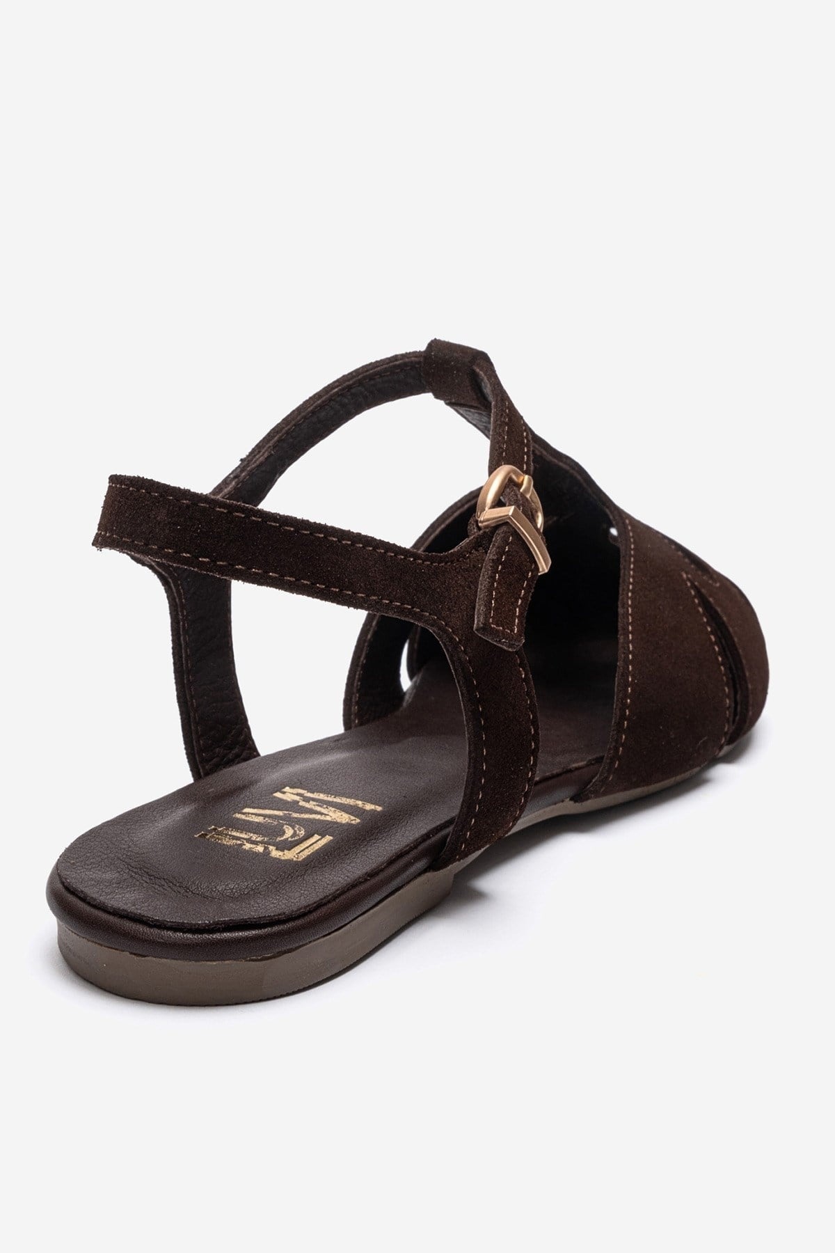 NATHALIE - Brown Genuine Leather Sandal – back view showing leather, suede, SimmiUnique