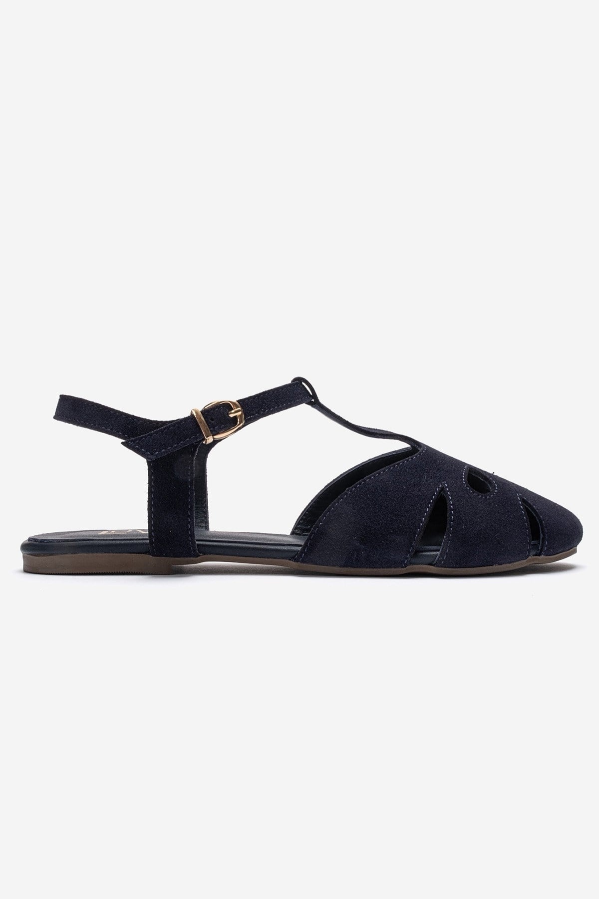 NATHALIE - Navy Genuine Leather Sandal – heel view showing leather, suede, SimmiUnique