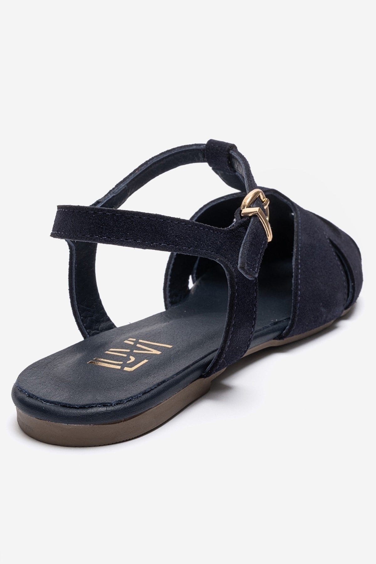 NATHALIE - Navy Genuine Leather Sandal – back view showing leather, suede, SimmiUnique