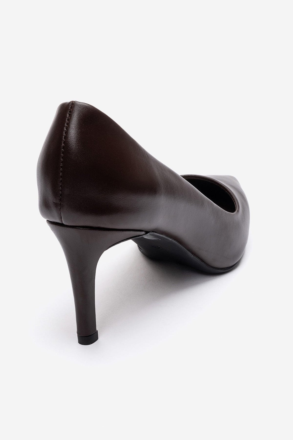 Clyde - Brown Genuine Leather Stiletto Pump – back view showing leather, SimmiUnique