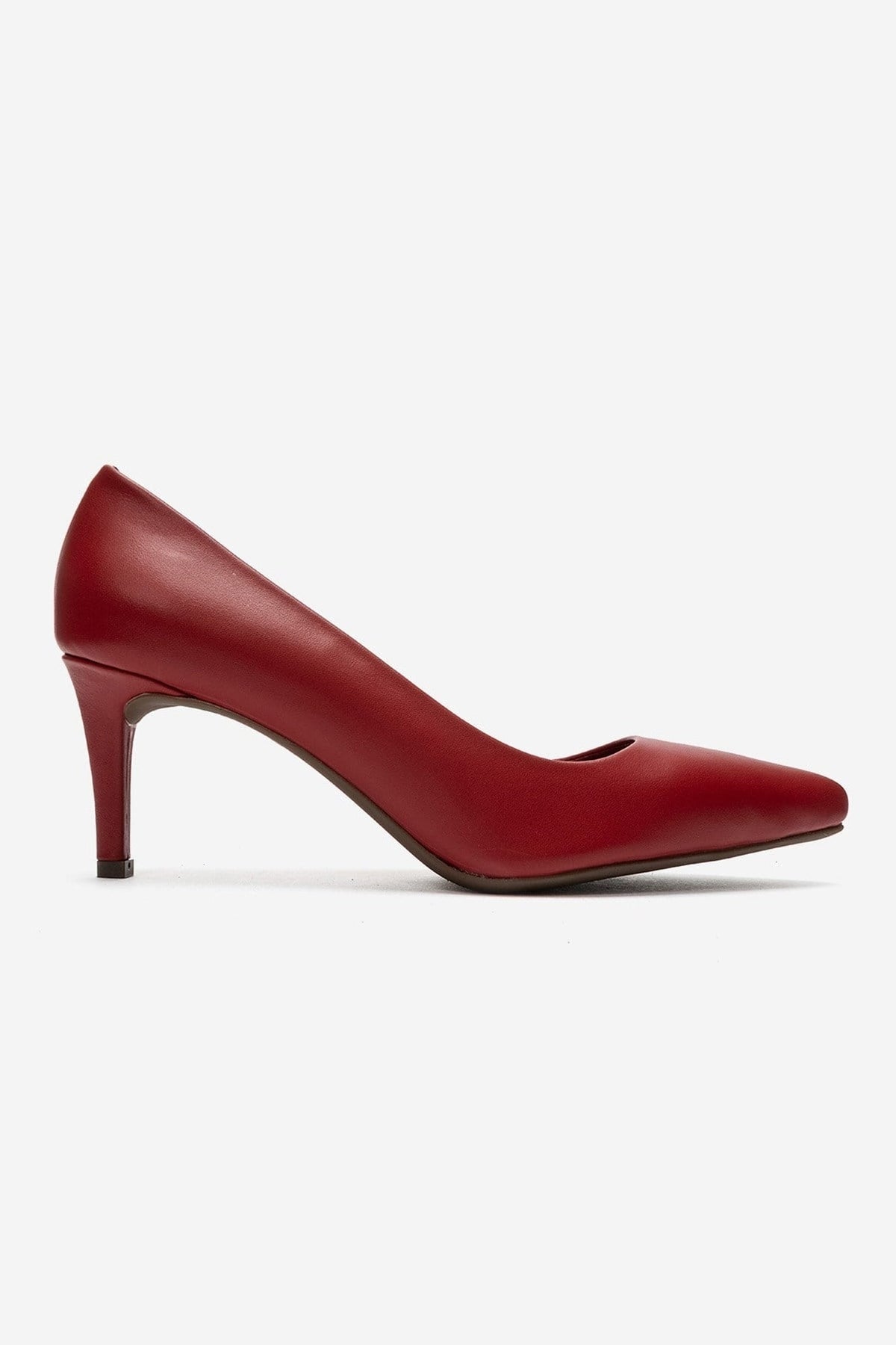 CLYDE - Red Genuine Leather Stiletto Pump – heel view showing leather, red, SimmiUnique