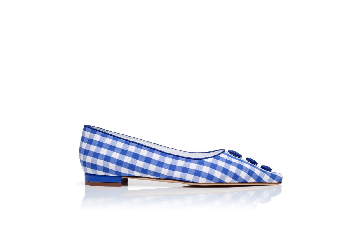Clarisse Lace Blue Button Detail Pumps – side profile showing blue button detail, almond toe, SimmiUnique