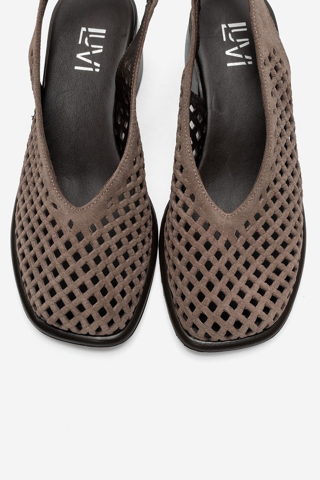 MONVERA - Taupe Genuine Suede Leather Closed-Toe Laser-Cut Block Heel – side view showing leather, suede, SimmiUnique