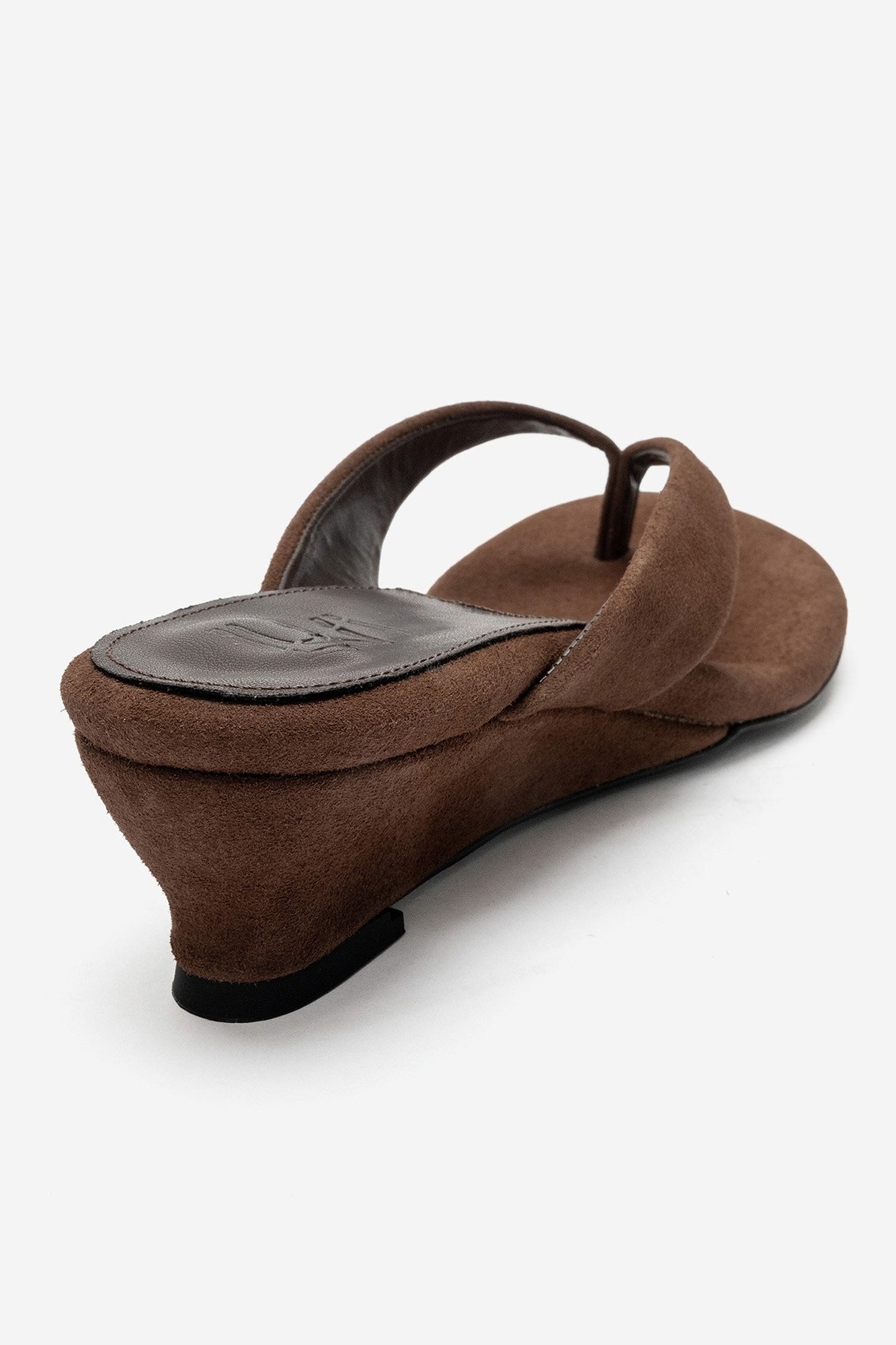 VANESSIA - Cognac Suede Toe-Post Mini Block Heel Sandal – back view showing leather, suede, SimmiUnique