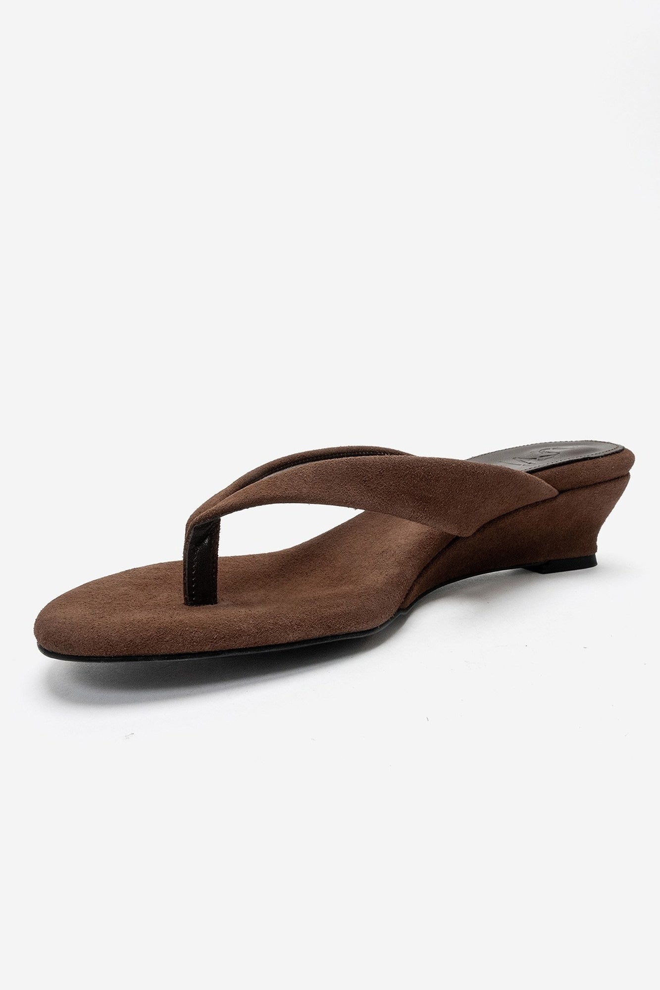 VANESSIA - Cognac Suede Toe-Post Mini Block Heel Sandal – top view showing leather, suede, SimmiUnique