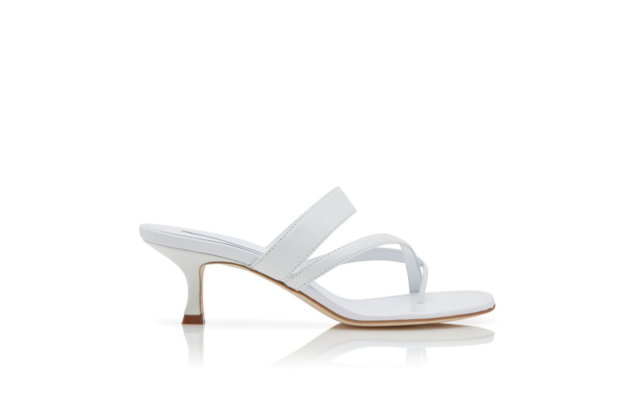 Lunette Flame White Crossover Mules – side profile showing white crossover, open toe, nappa leather, SimmiUnique