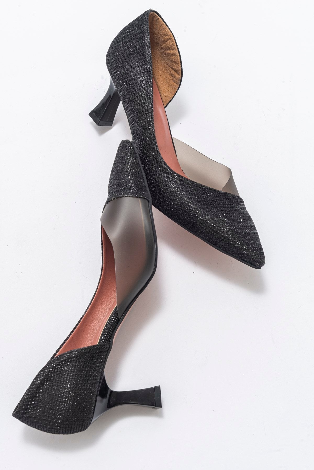 Vera Black Glitter Pointed Toe Pump – back view showing leather, glitter, black, SimmiUnique