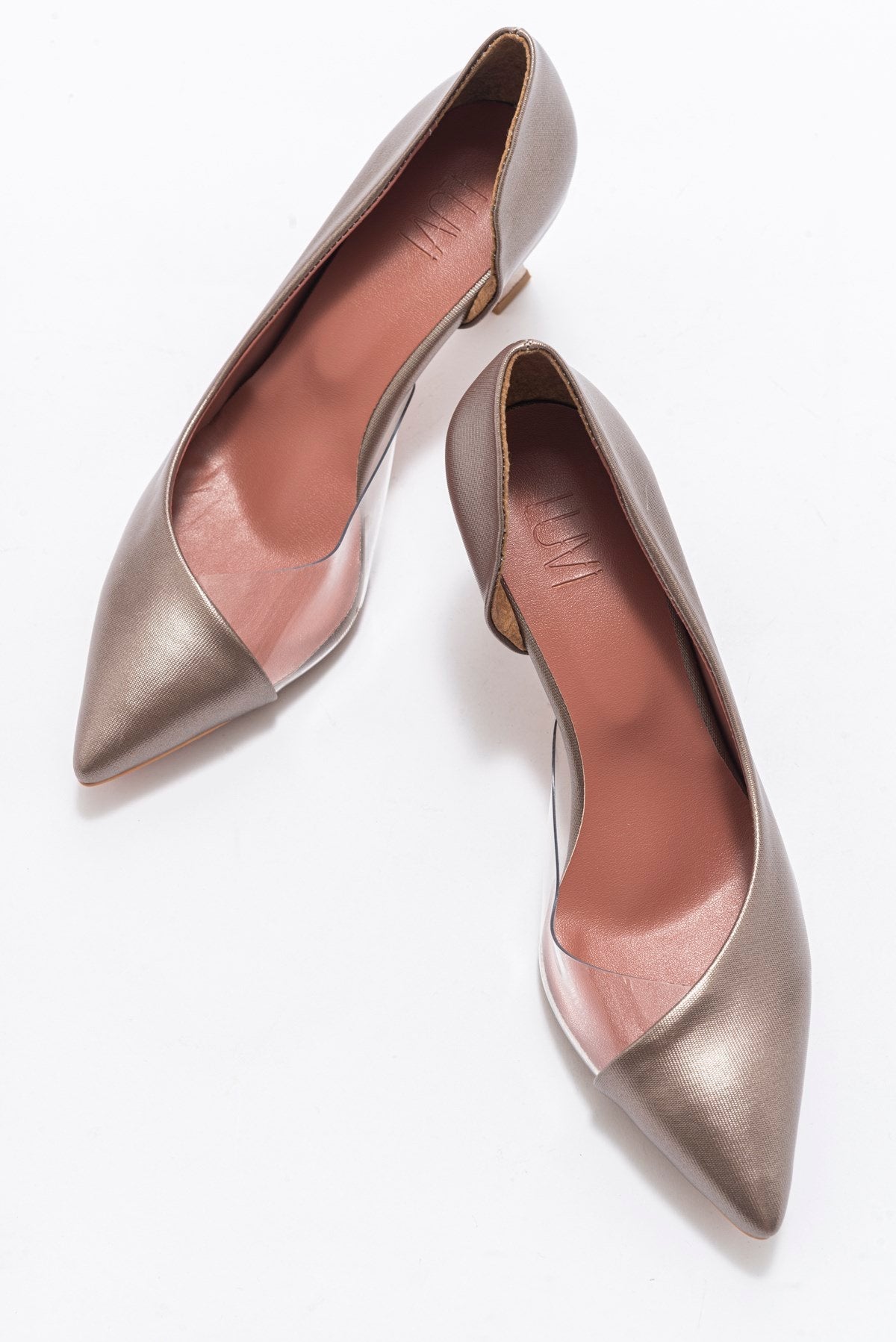 Vera Copper Pointed Toe Pump – detail view showing leather, SimmiUnique