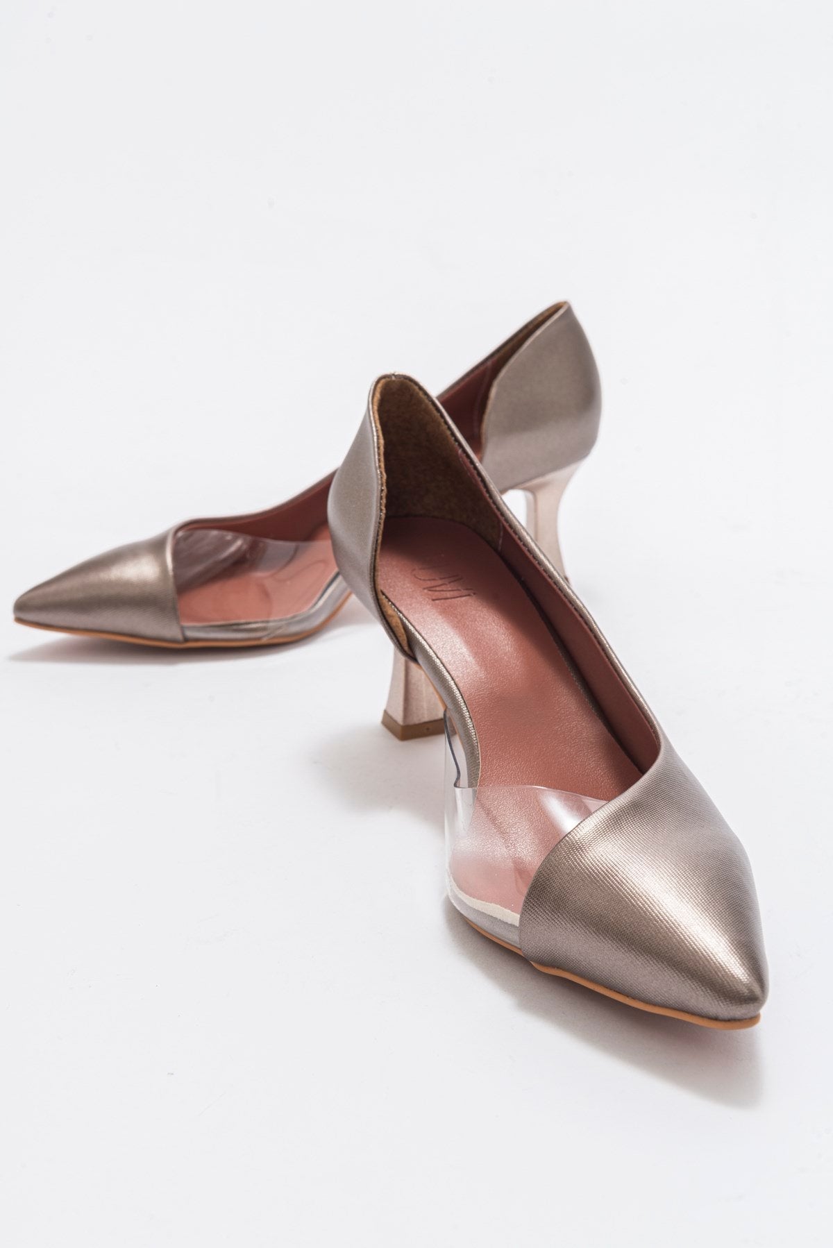 Vera Copper Pointed Toe Pump – heel view showing leather, SimmiUnique