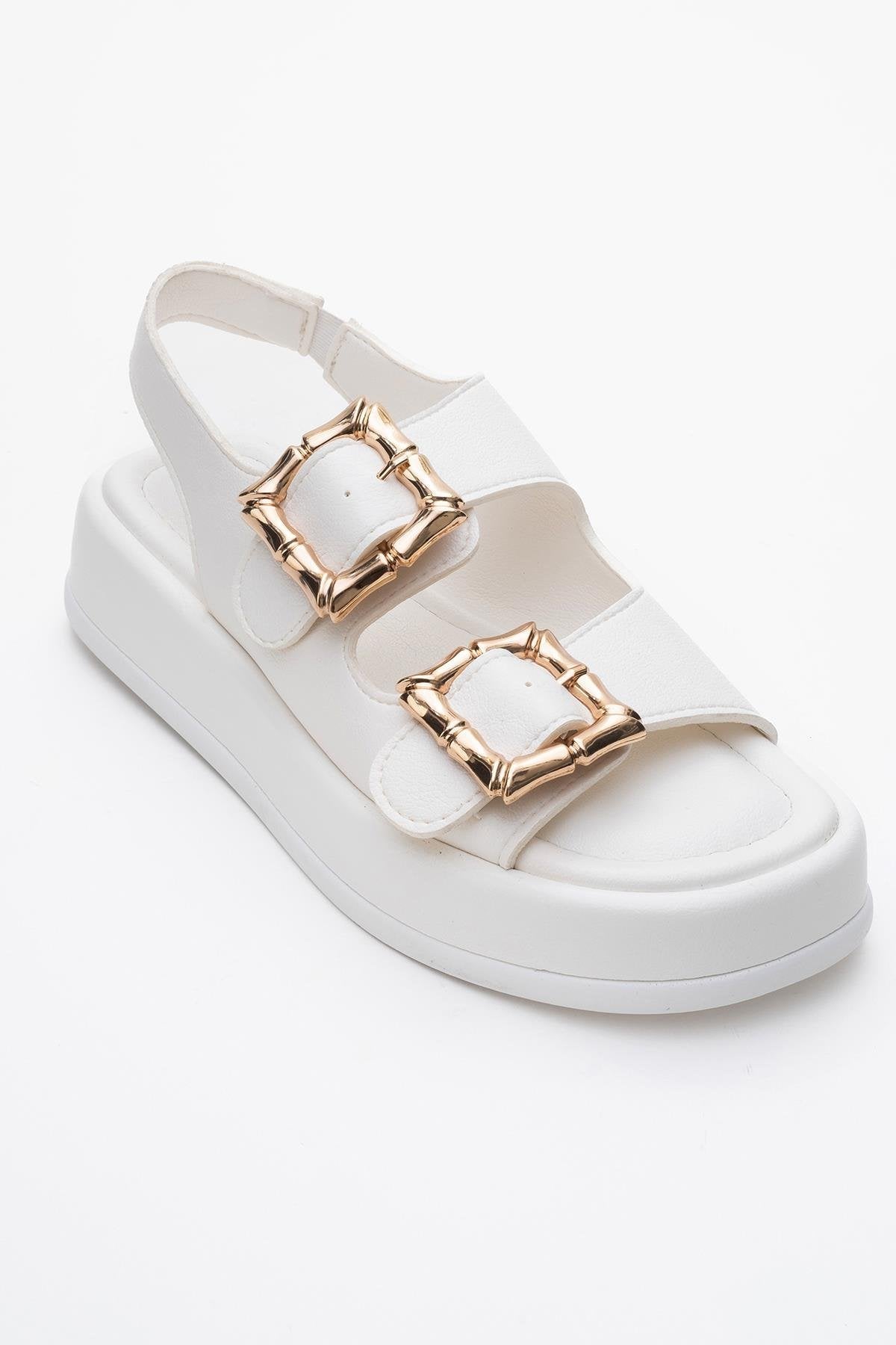 Slope White Double Strap Flat Sandal – detail view showing leather, white, SimmiUnique