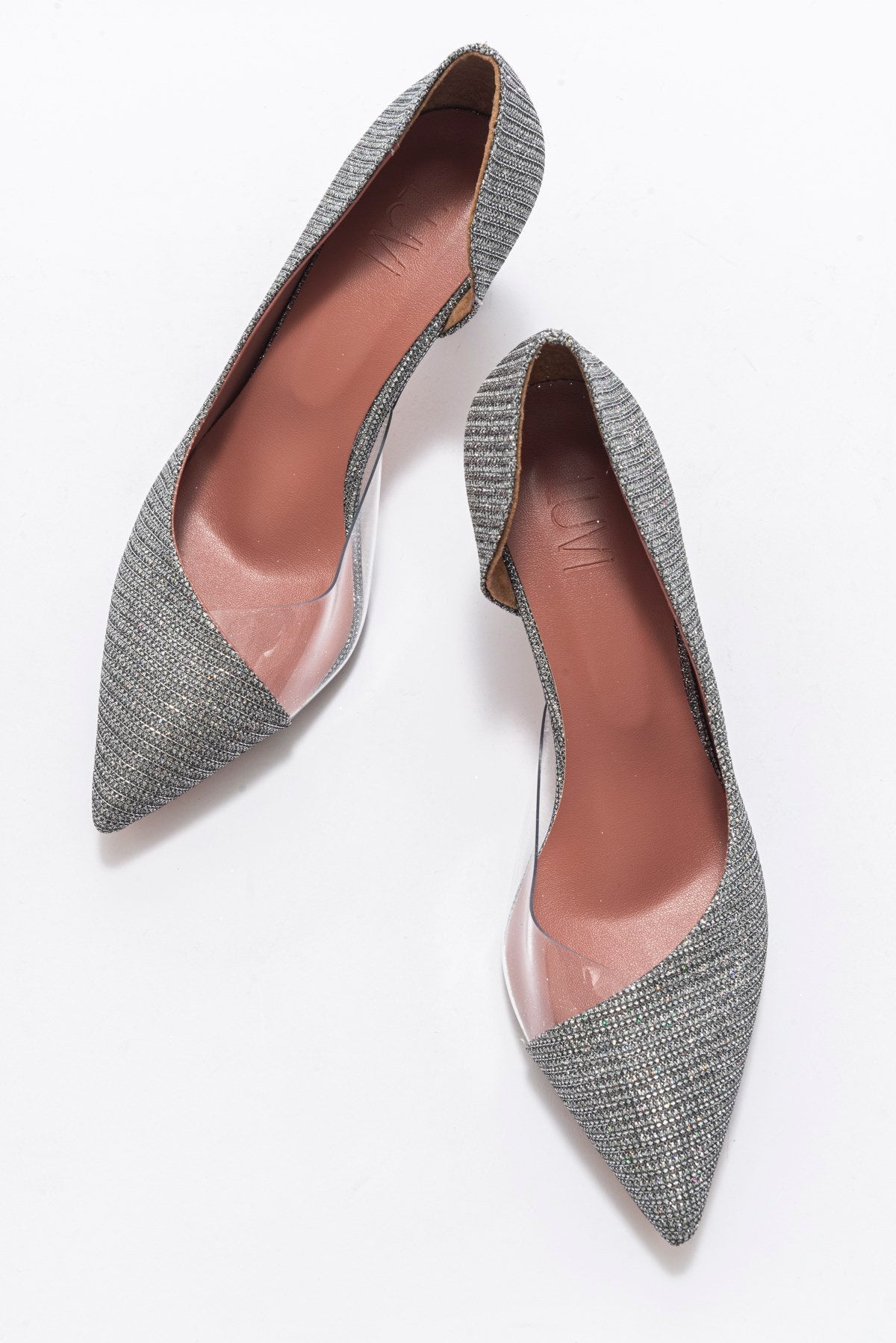 Vera Platinum Glitter Pointed Toe Pump – back view showing leather, glitter, SimmiUnique