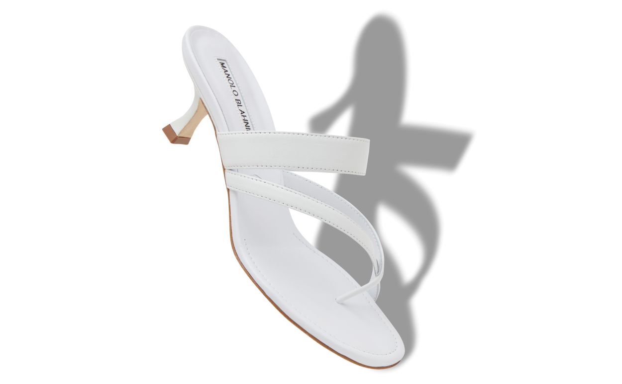 Lunette Flame White Crossover Mules – front three-quarter view showing white crossover, open toe, nappa leather, SimmiUnique