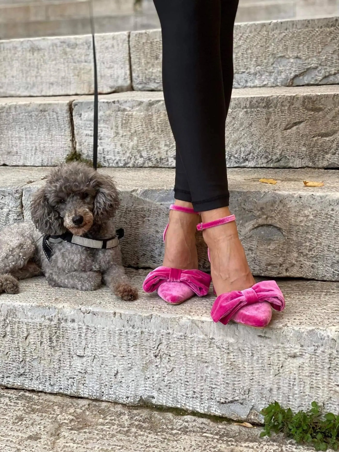 Rose Pink Velvet Block Heels – close-up