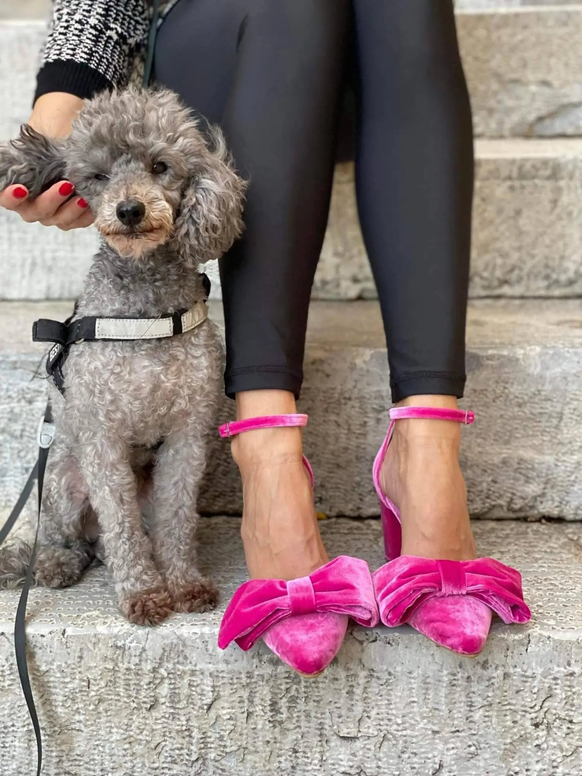 Rose Pink Velvet Block Heels – photo 7