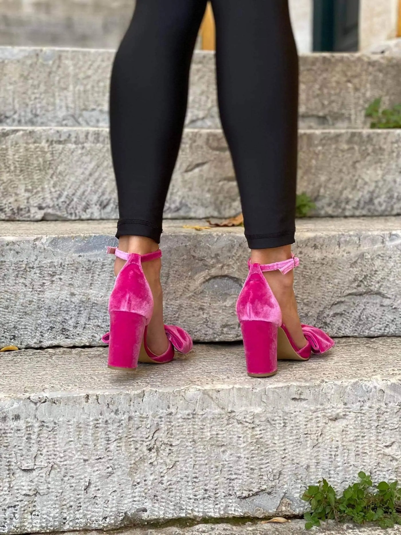 Rose Pink Velvet Block Heels – photo 9