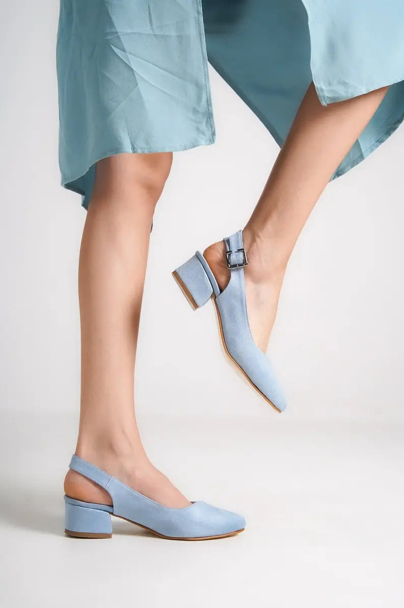 Baby Blue Soft Low Heel – close-up