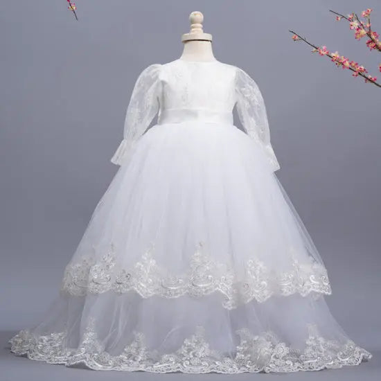 white baby girl dress for birthday parties, weddings, newborn photoshoots and special occasions
