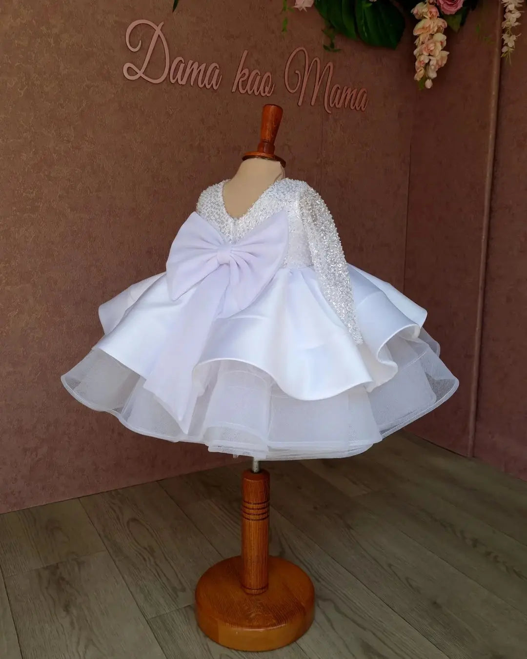 white baby girl dress for birthday parties, weddings, newborn photoshoots and special occasions
