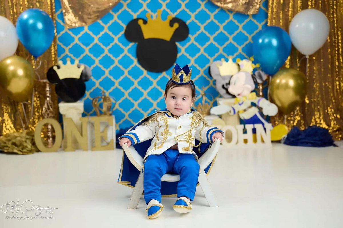 Baby Boy Prince Costume – Royal Blue & Gold Cape, Crown & Belt Set – styled look