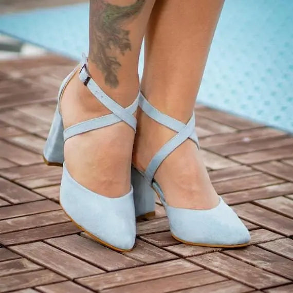 Blue Custom Made Heels – detail shot