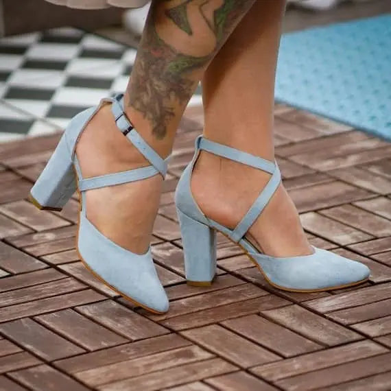 Blue Custom Made Heels – side view