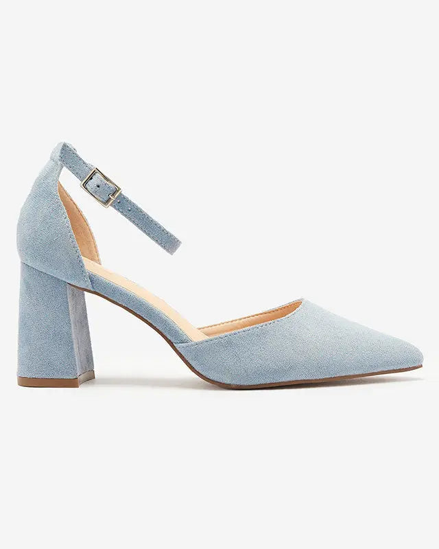 Blue Smooth Block Heel Sandals – close-up
