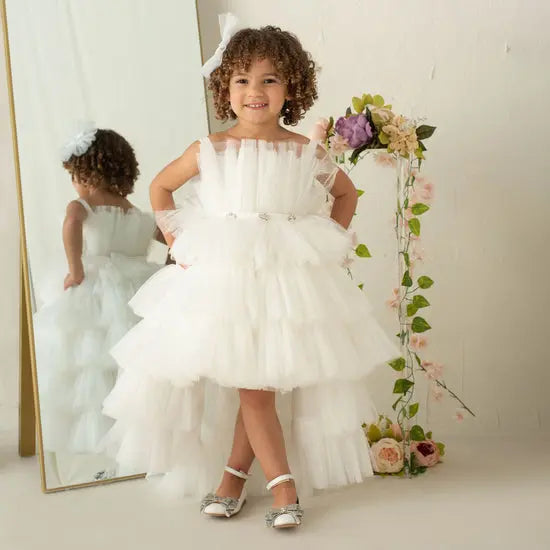 white baby girl dress for birthday parties, weddings, newborn photoshoots and special occasions
