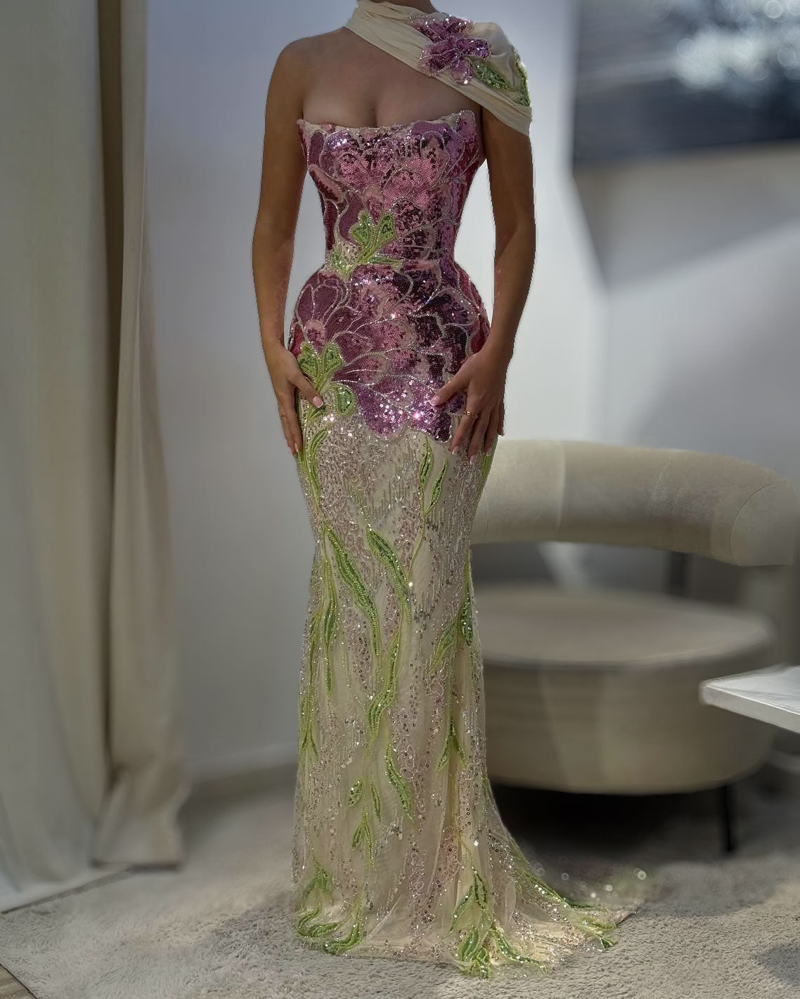 Blush Orchid Embellished Couture Gown - SimmiUnique