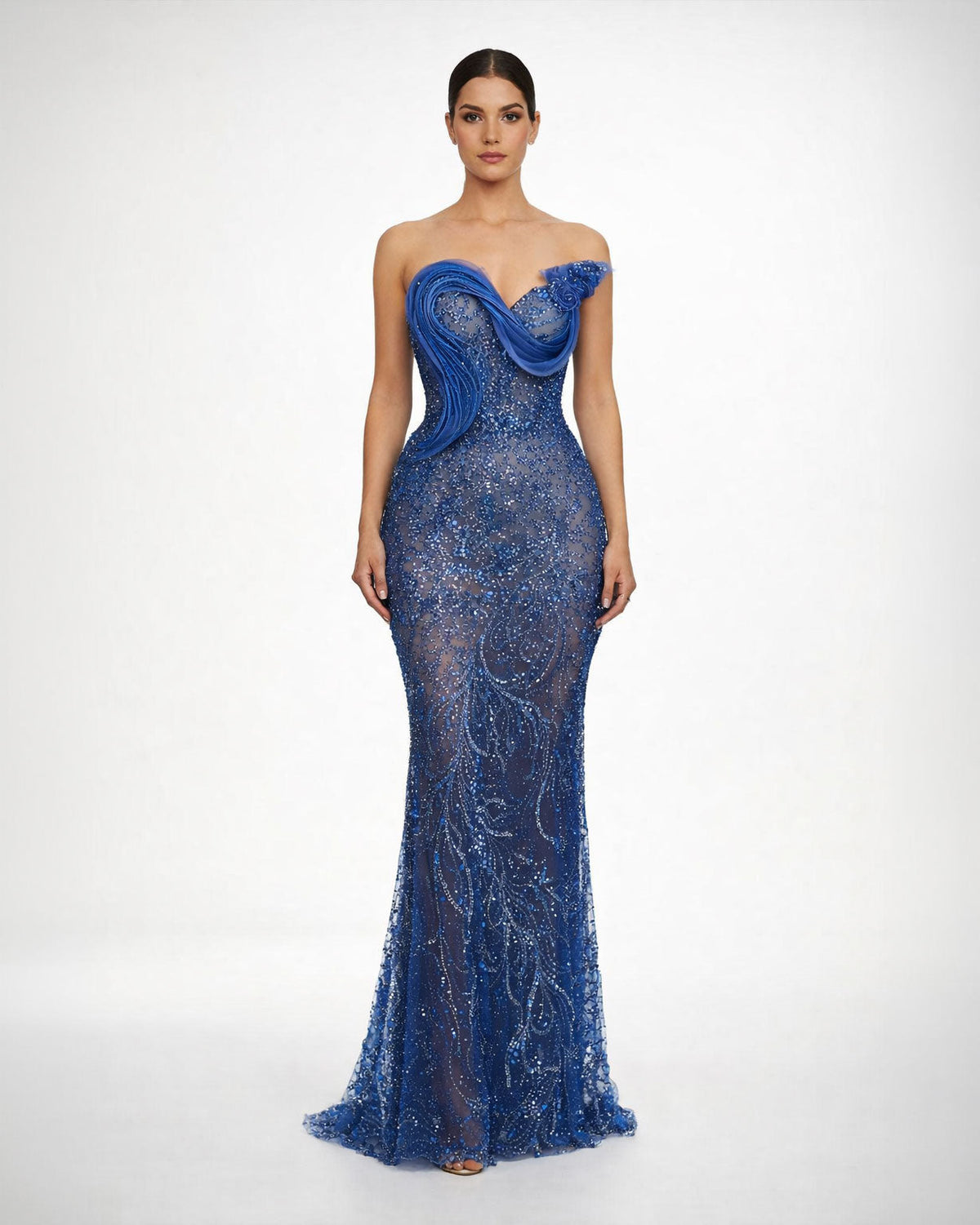 Royal Blue Embellished Strapless Evening Gown - SimmiUnique