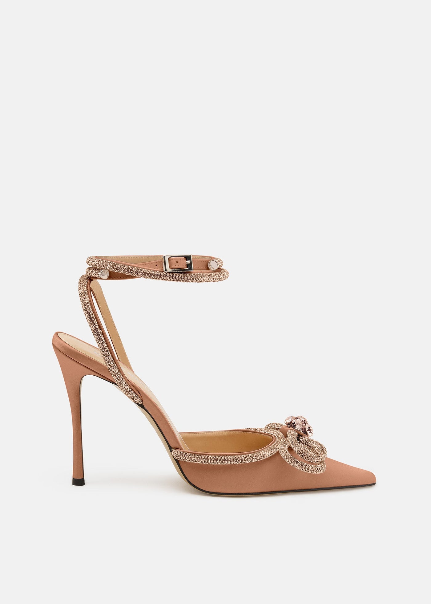 Magnolia Golden Brown Double Bow Shoes – front three-quarter view showing double bow, satin, gold, brown, SimmiUnique