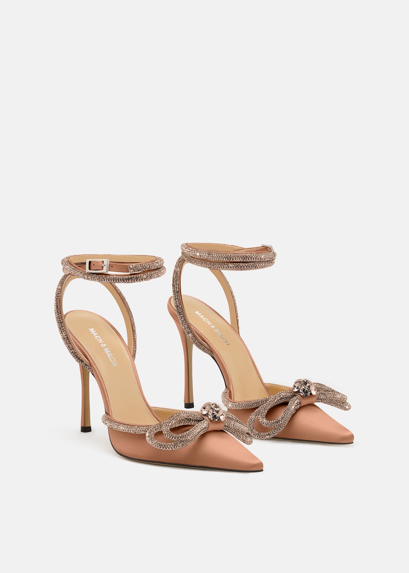 Magnolia Golden Brown Double Bow Shoes – side profile showing double bow, satin, gold, brown, SimmiUnique