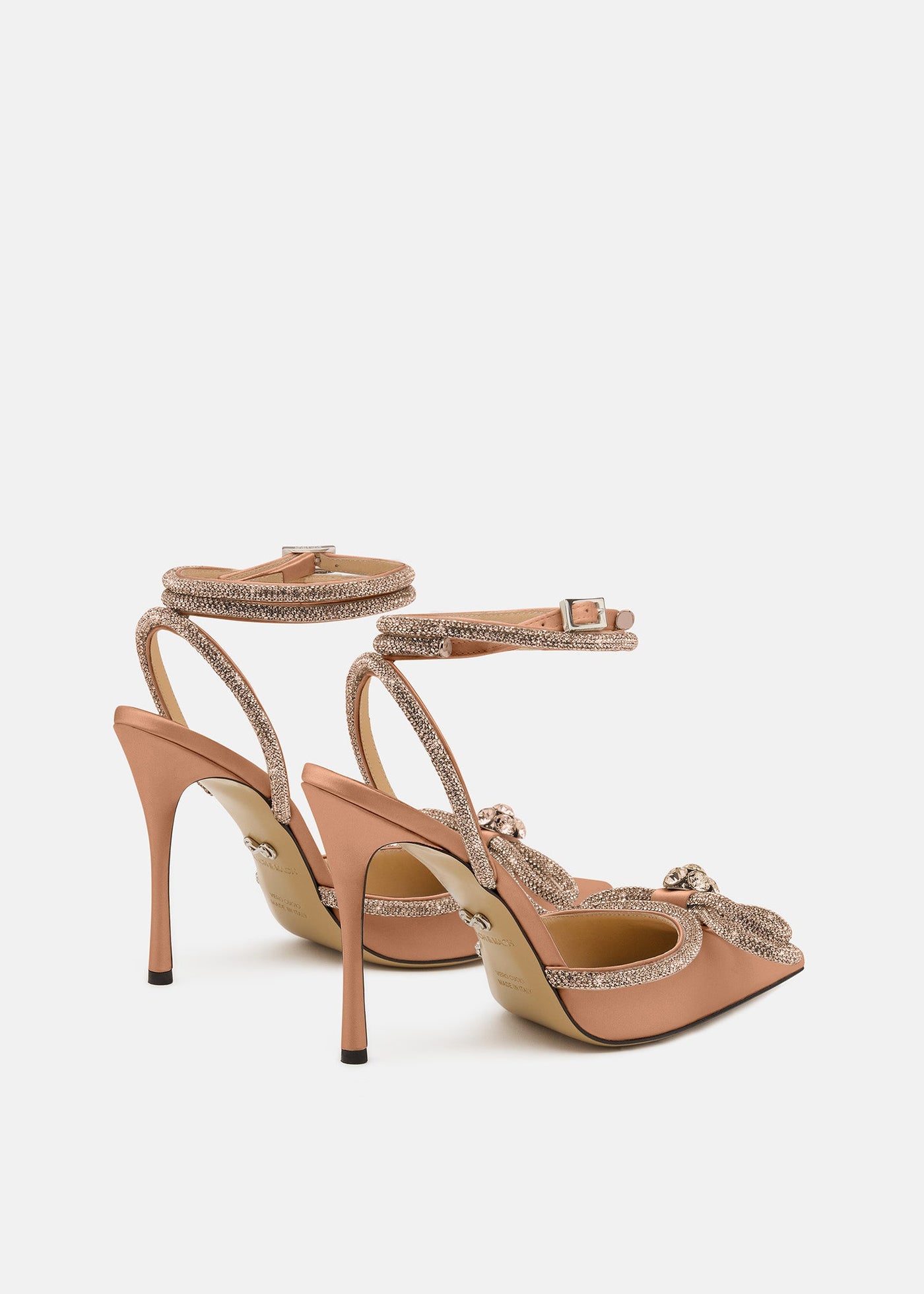 Magnolia Golden Brown Double Bow Shoes – heel view showing double bow, satin, gold, brown, SimmiUnique