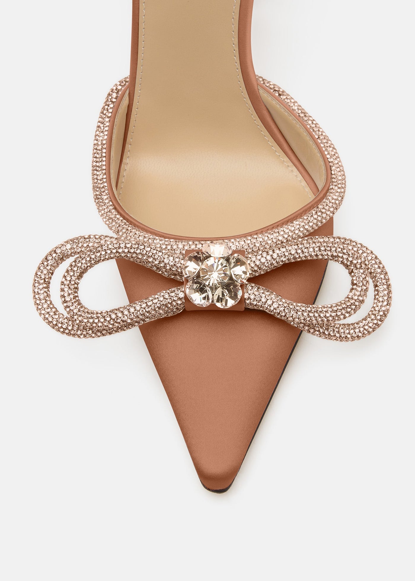 Magnolia Golden Brown Double Bow Shoes – rear view showing double bow, satin, gold, brown, SimmiUnique