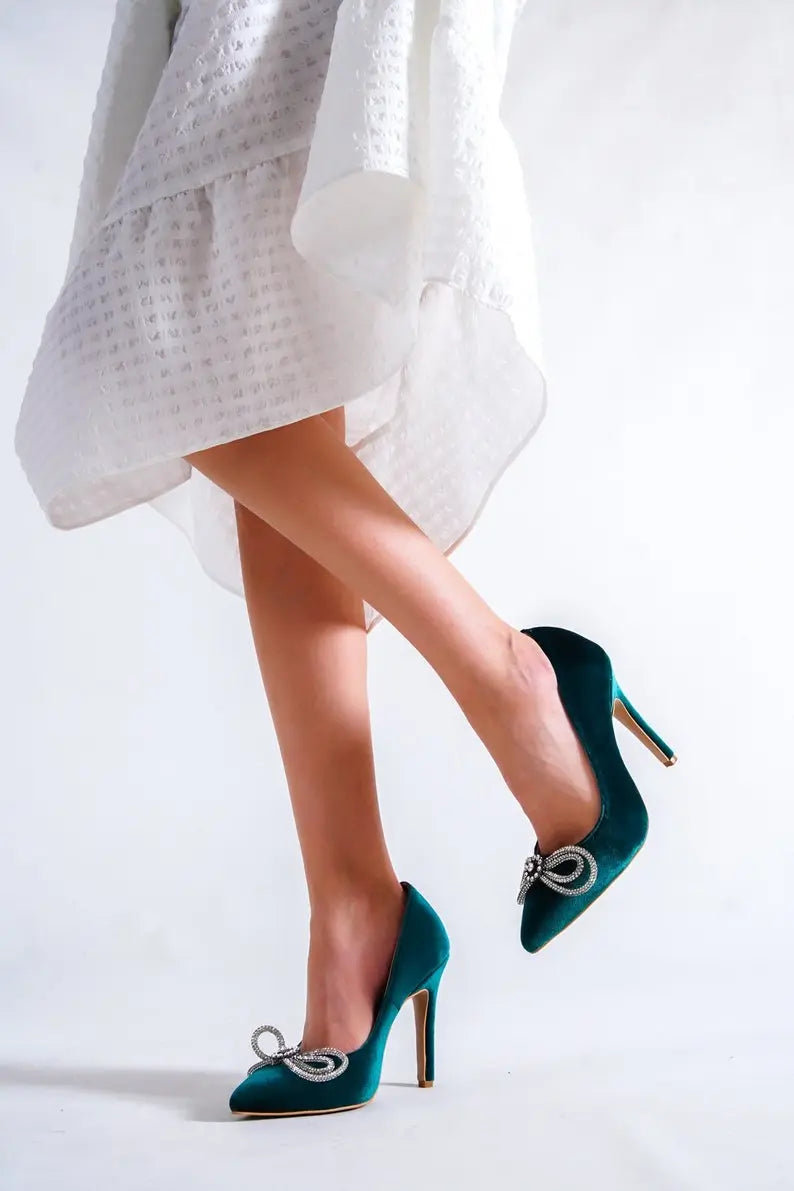 green blue women's velvet shoes for birthday parties, weddings, newborn photoshoots and special occasions