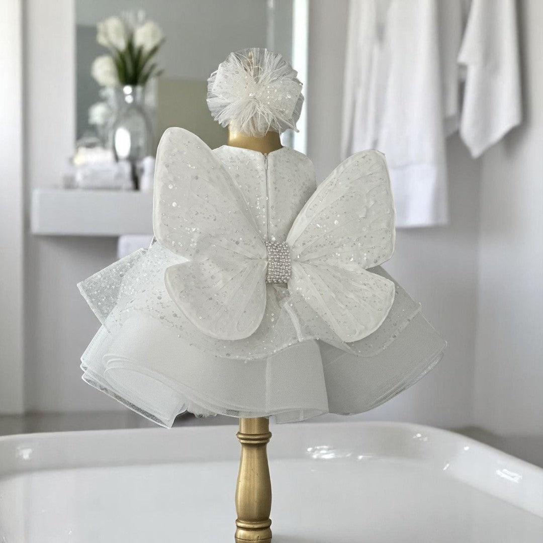 Shiny White Butterfly Dress for birthdays