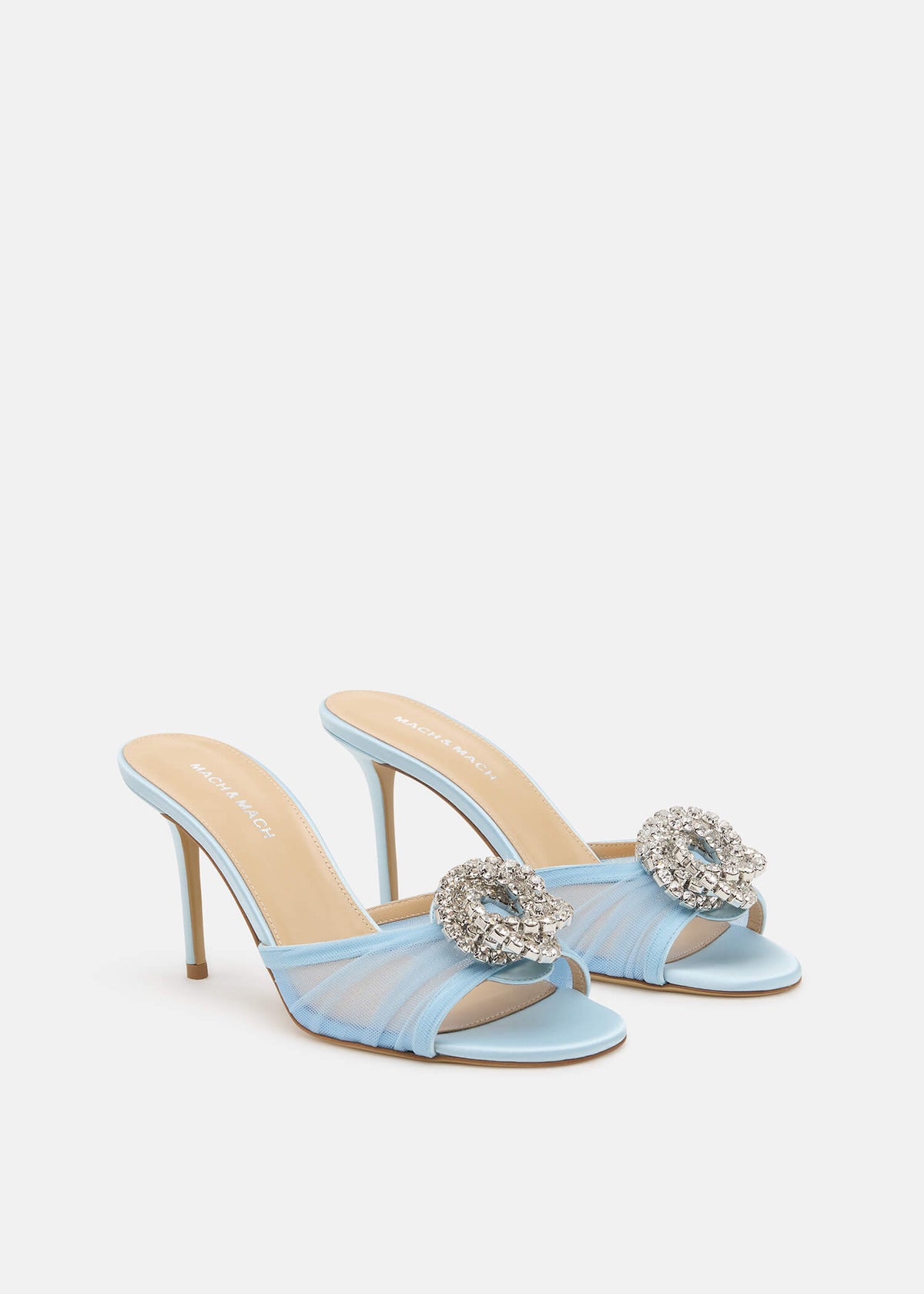 Renata Blue Crystal Mules – side profile showing crystal, tulle, red, nude, SimmiUnique