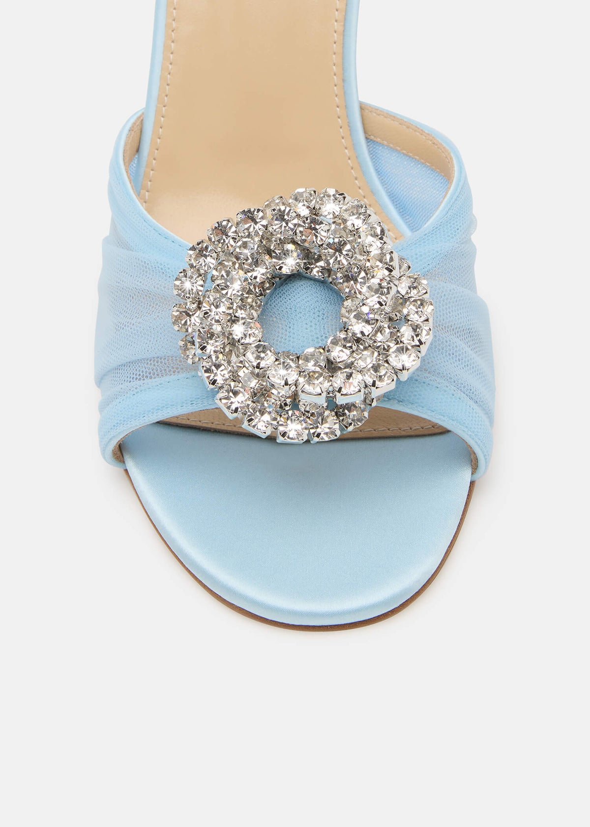 Renata Blue Crystal Mules – rear view showing crystal, tulle, red, nude, SimmiUnique