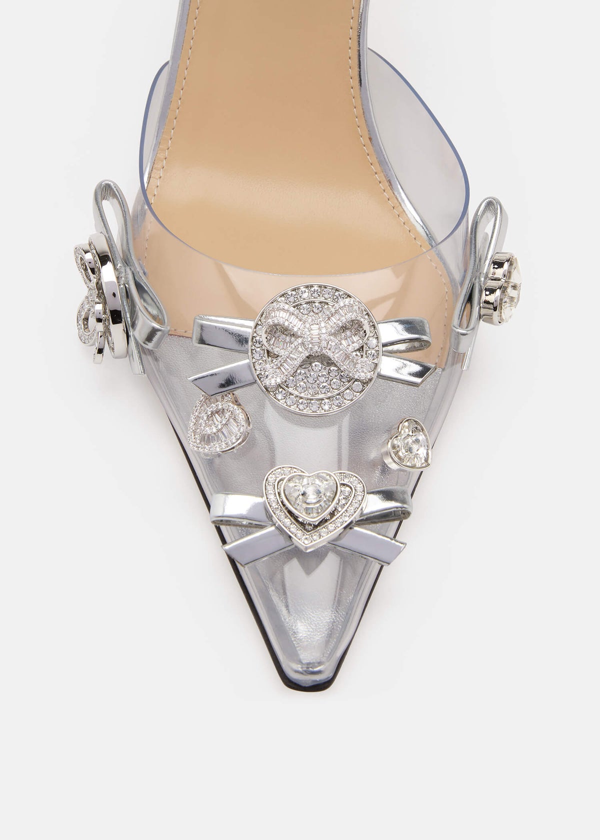 Josephine Silver Crystal Pumps – rear view showing crystal, silver, red, SimmiUnique