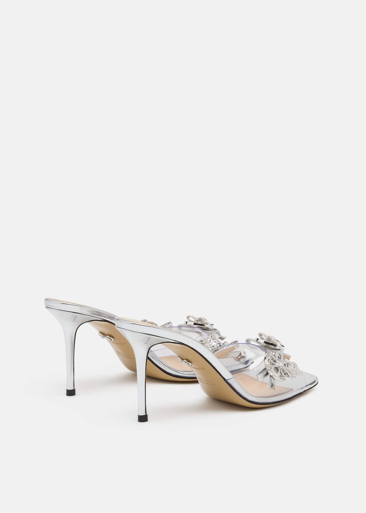 Helena Silver Crystal Mules – heel view showing crystal, SimmiUnique