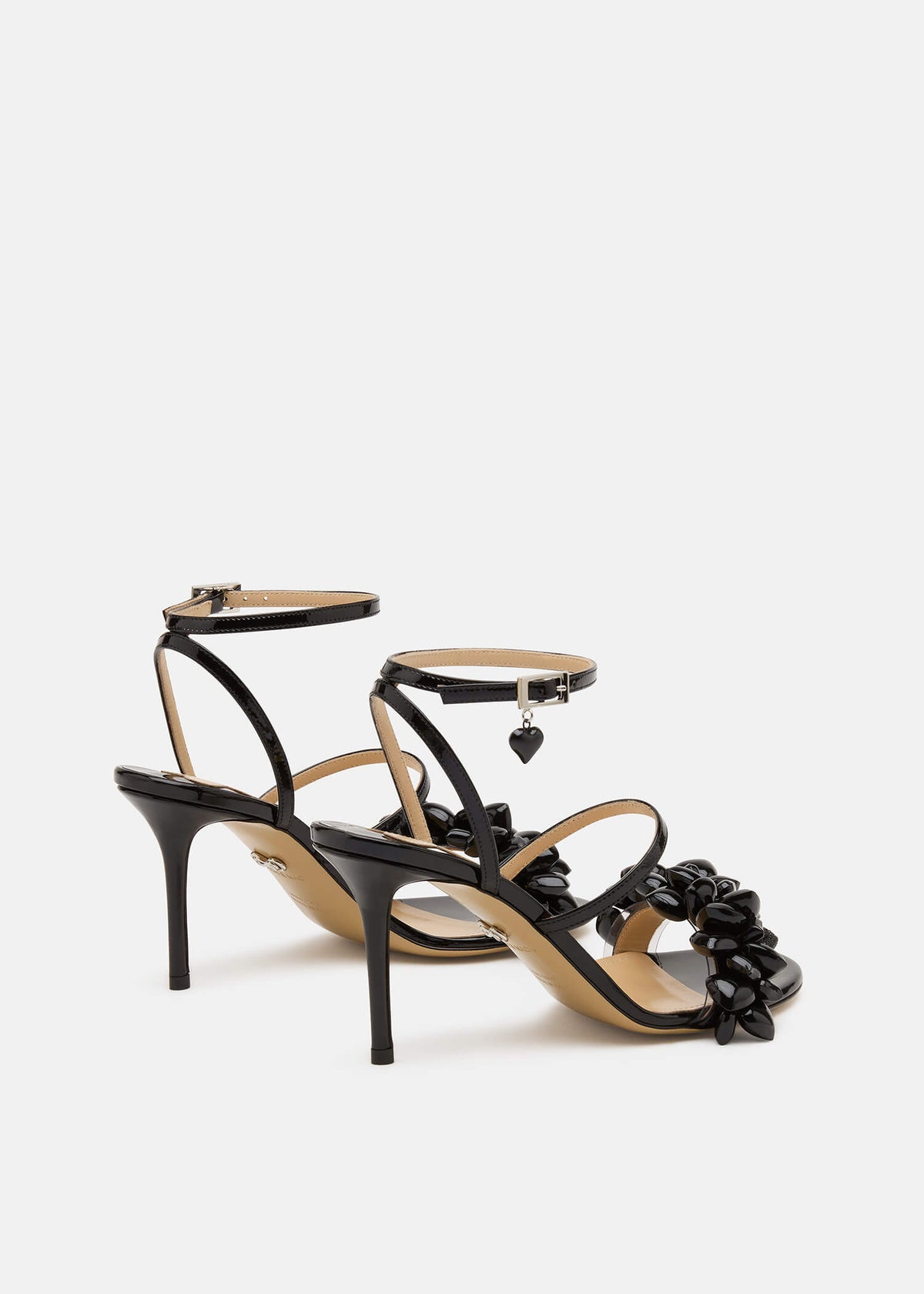 Lavinia Black White Black Sandals – heel view showing black, red, SimmiUnique