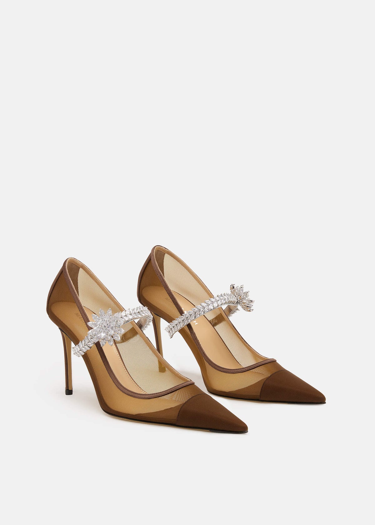 Sylvie Brown Lotus Flower Pumps – side profile showing lotus flower, crystal, mesh, metallic, SimmiUnique