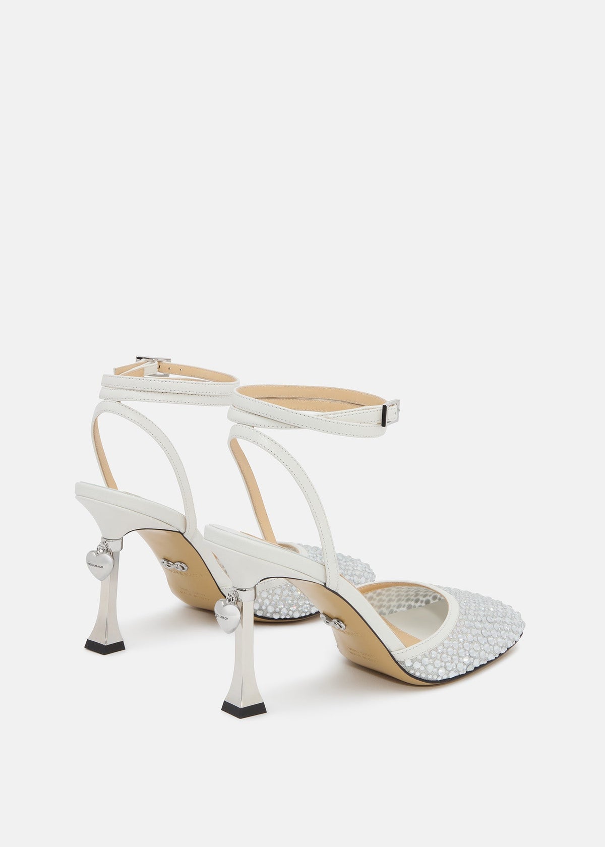Emmeline White Crystal Shoes – heel view showing crystal, metallic, white, red, SimmiUnique