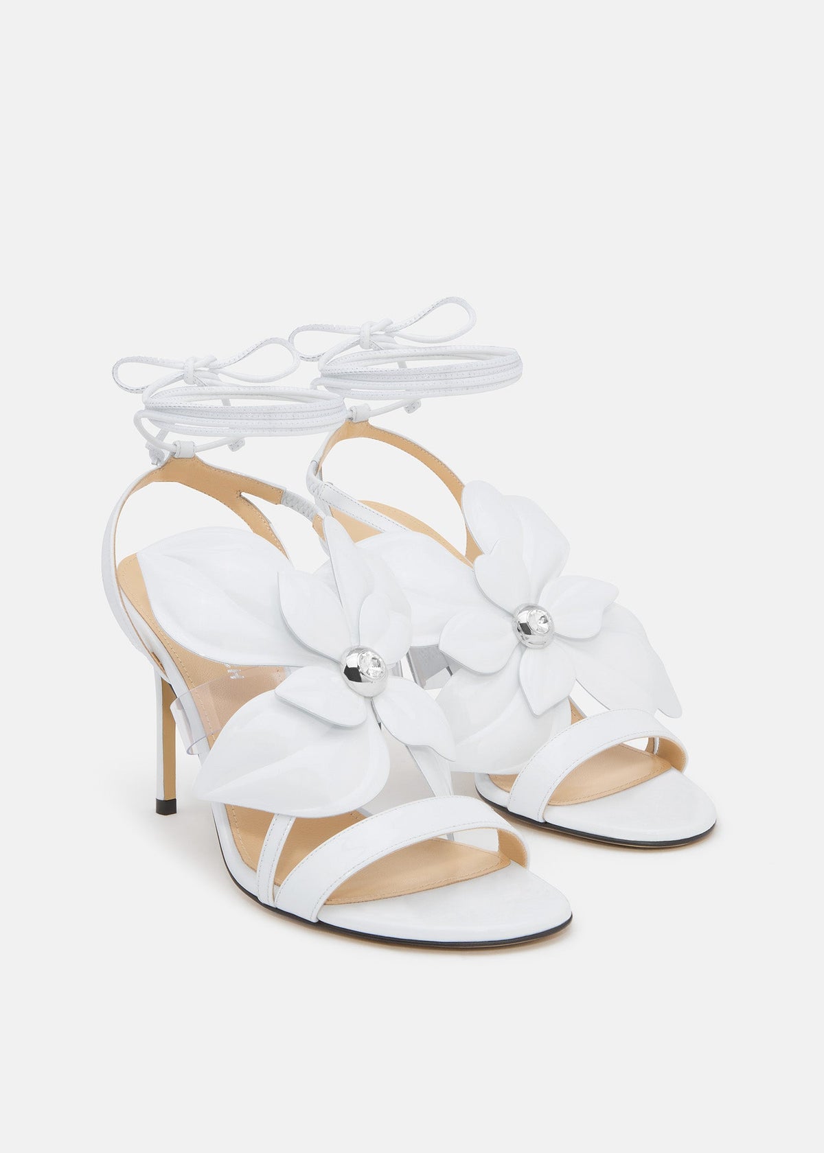 Amelie White Patent Leather Sandals – side profile showing patent leather, white, SimmiUnique