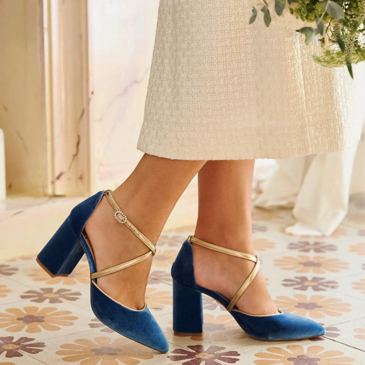 Navy Velvet Shoes, Wine Velvet – detail shot